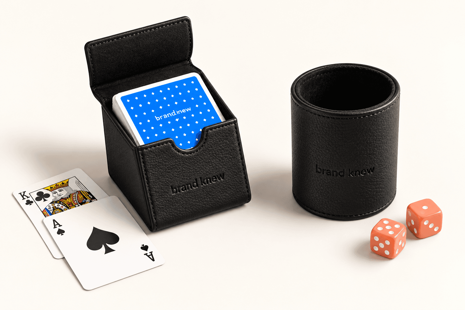 Custom-branded leather dice tray / dice cups by JetSetPlay