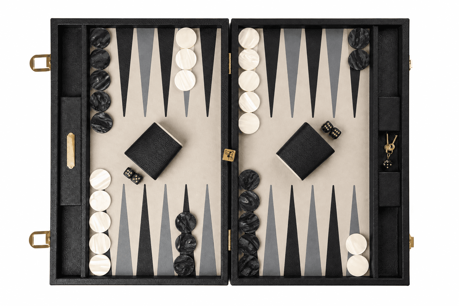 Jet leather backgammon set, open flat