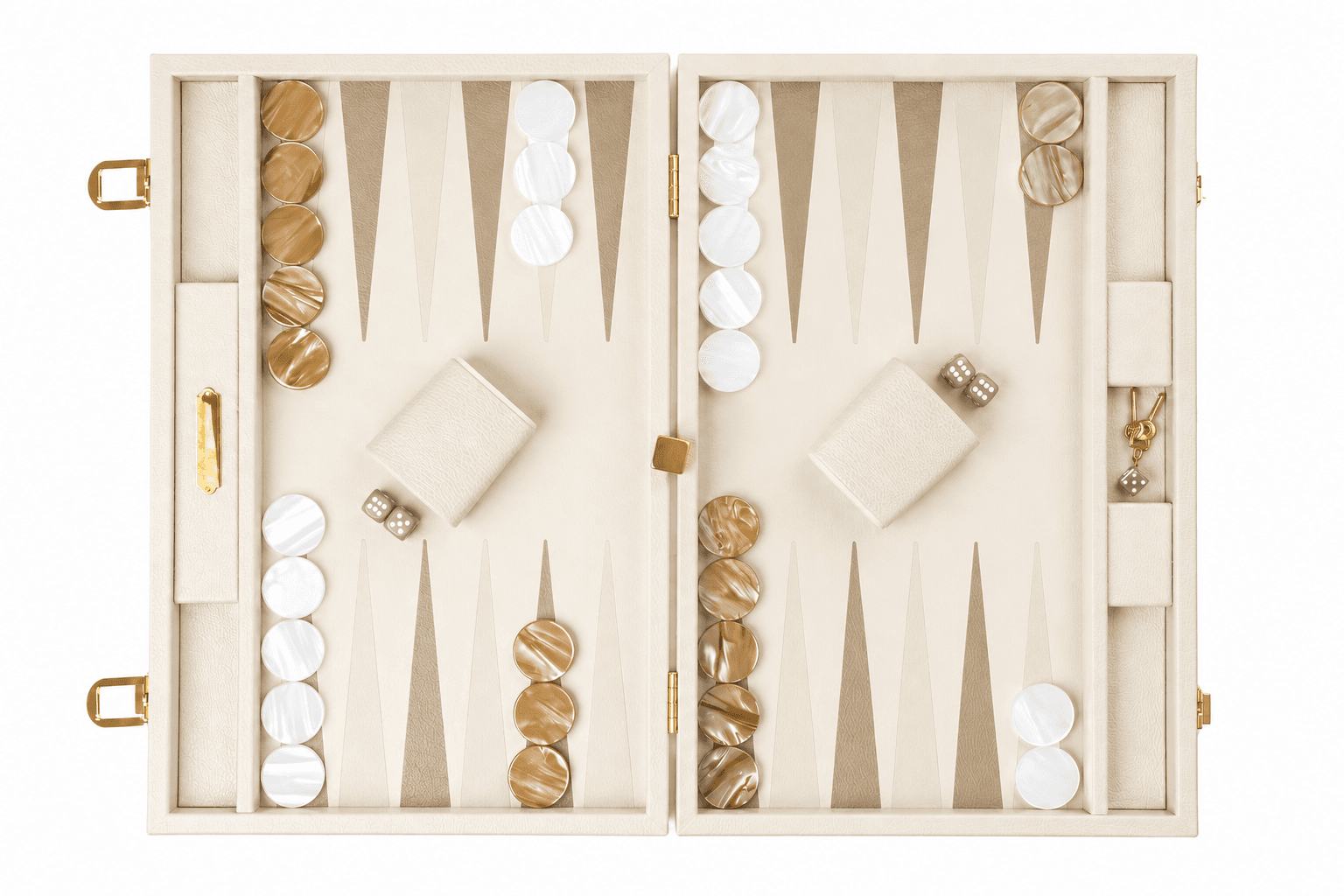 Ivory leather backgammon set, open flat