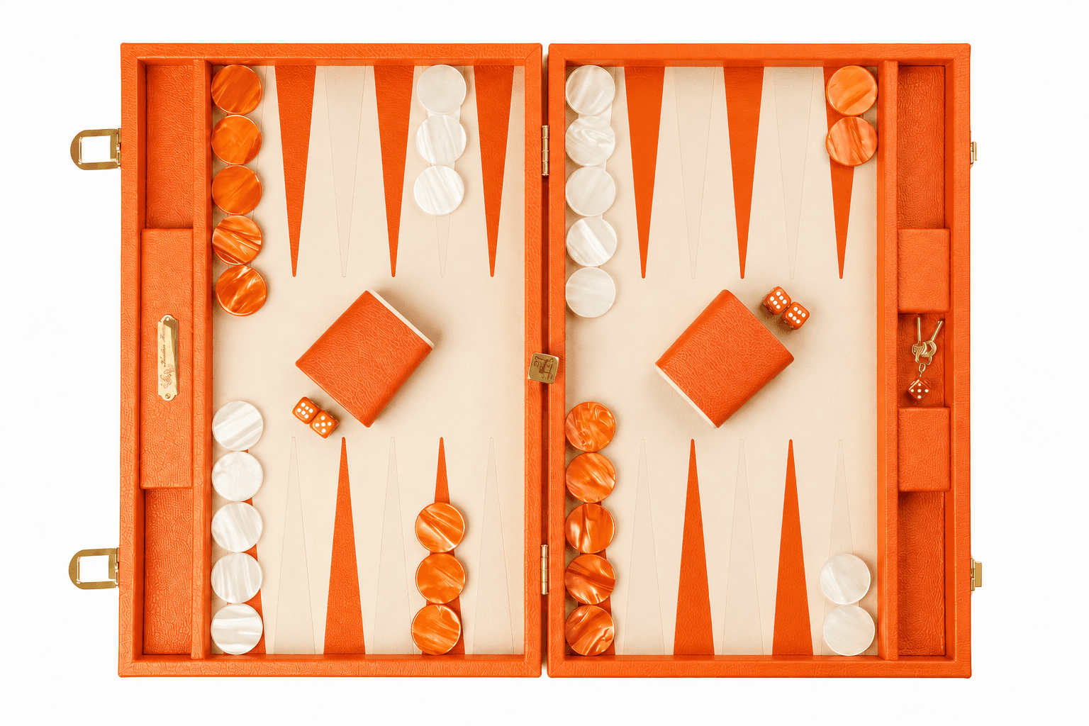 Ember leather backgammon set, open flat