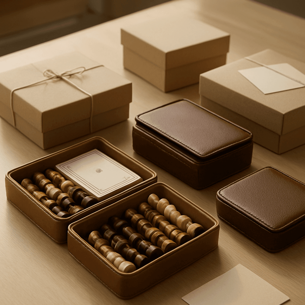Custom game gift sets arranged with gift boxes and handwritten notes