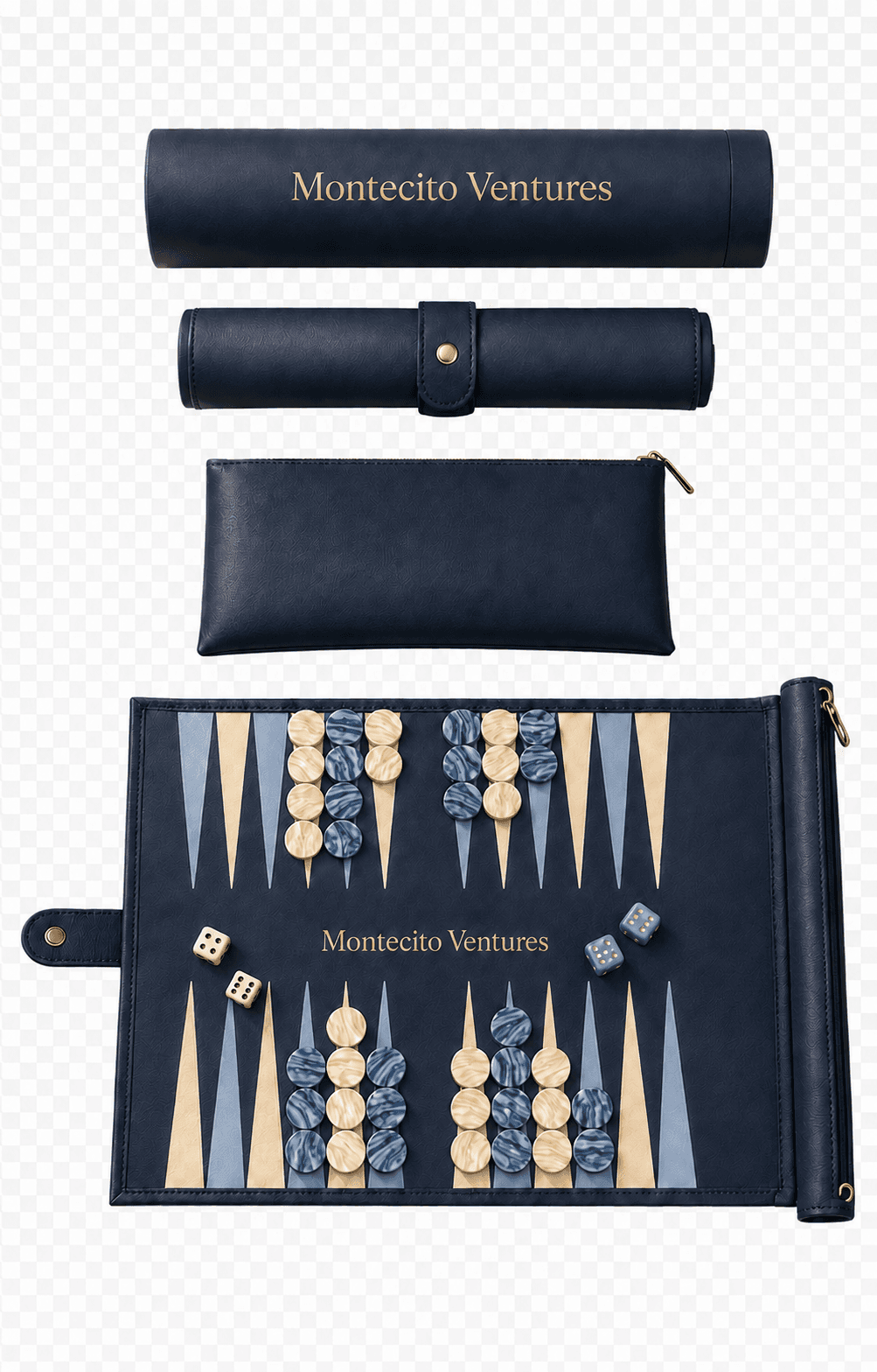 Custom-branded roll-up backgammon (travel backgammon signature set) by JetSetPlay