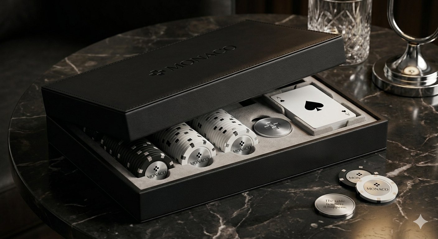 Custom poker Edition with chips and cards in a leather case